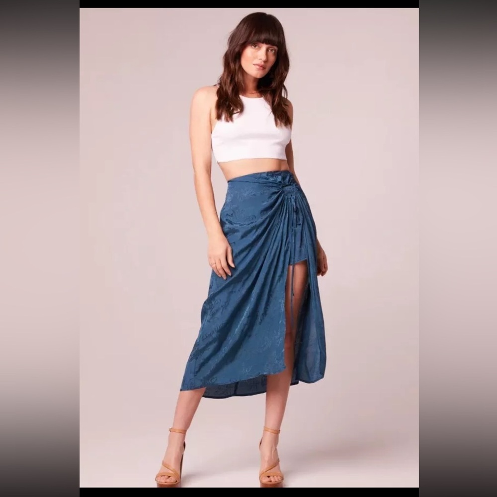 Band Of The Free NWT Celene Side Drape Midi Skirt Deep Teal Floral